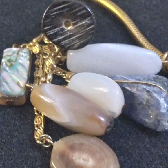 Vintage Necklace Seven Stones Tassel Pendant Goldtone Snake Chain 26 Inches - Picture 5 of 8